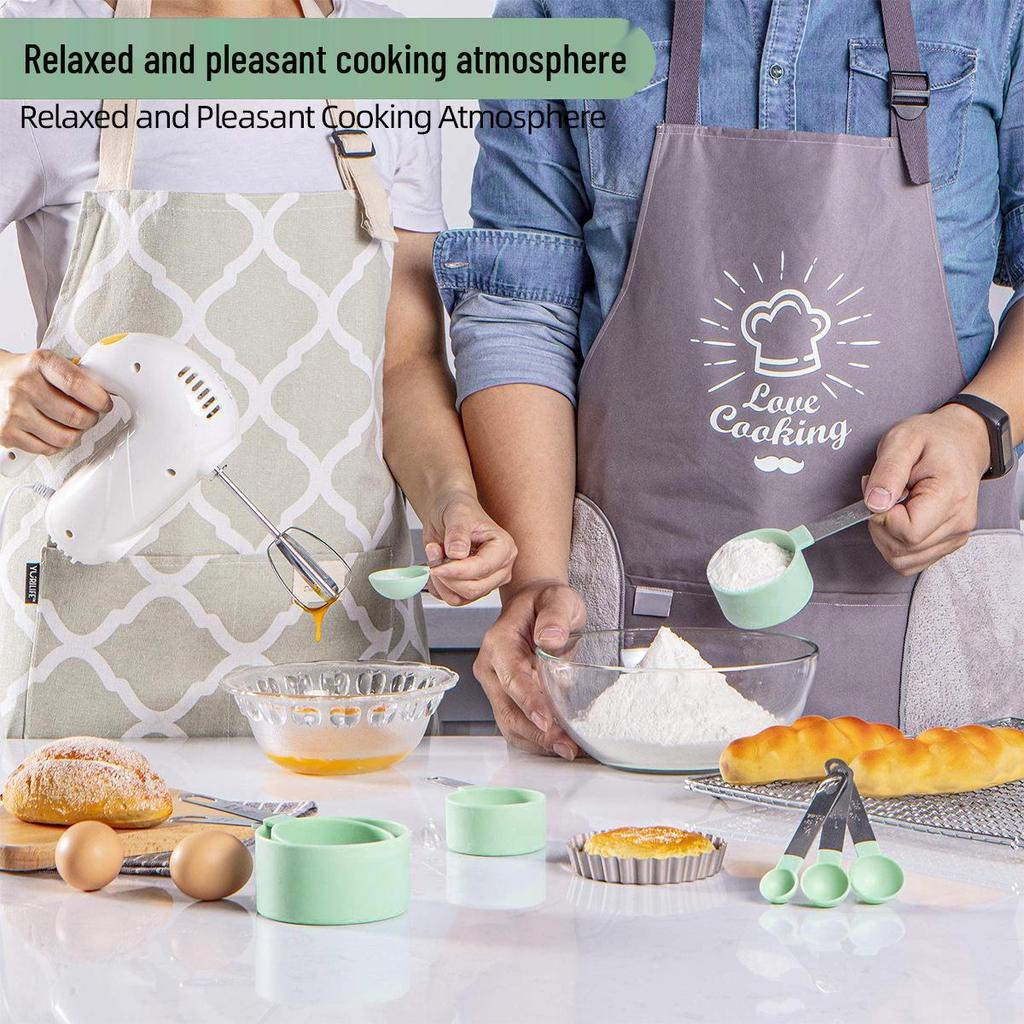 Stainless Steel Handle 8-Piece Measuring Cup & Spoon Set with Food-Grade Plastic Scaled Cups