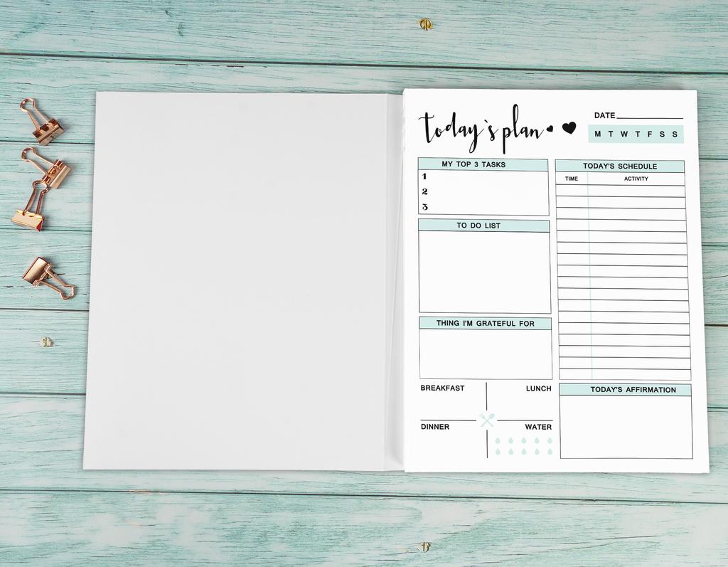 Inkdotpot Ежедневник с почасовым расписанием на 50 недатированных листов, отрывной блокнот для отслеживания производительности - персональный планировщик - приоритетные задачи - ежедневная цель
