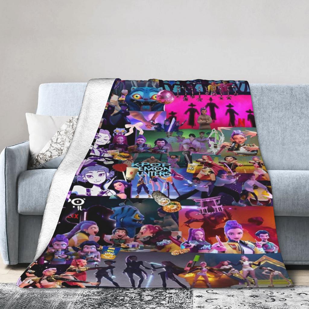 Huntrix Blanket Cover Coral Fleece Plush Kpop Demon Hunters Lightweight Throw Blankets for Home Couch Bedspread
