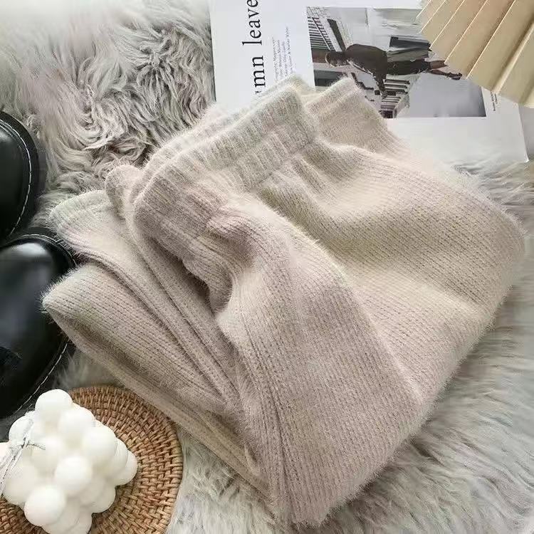 Новые зимние толстые винтажные прямые брюки с эластичной талией, женские универсальные норковые бархатные облегающие широкие свободные брюки, женская повседневная одежда