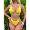 Сексуальный купальник-бикини халтер однотонный комплект из 2 предметов Новинка Летняя пляжная одежда Купальник-бикини Женский раздельный купальник с высокой талией