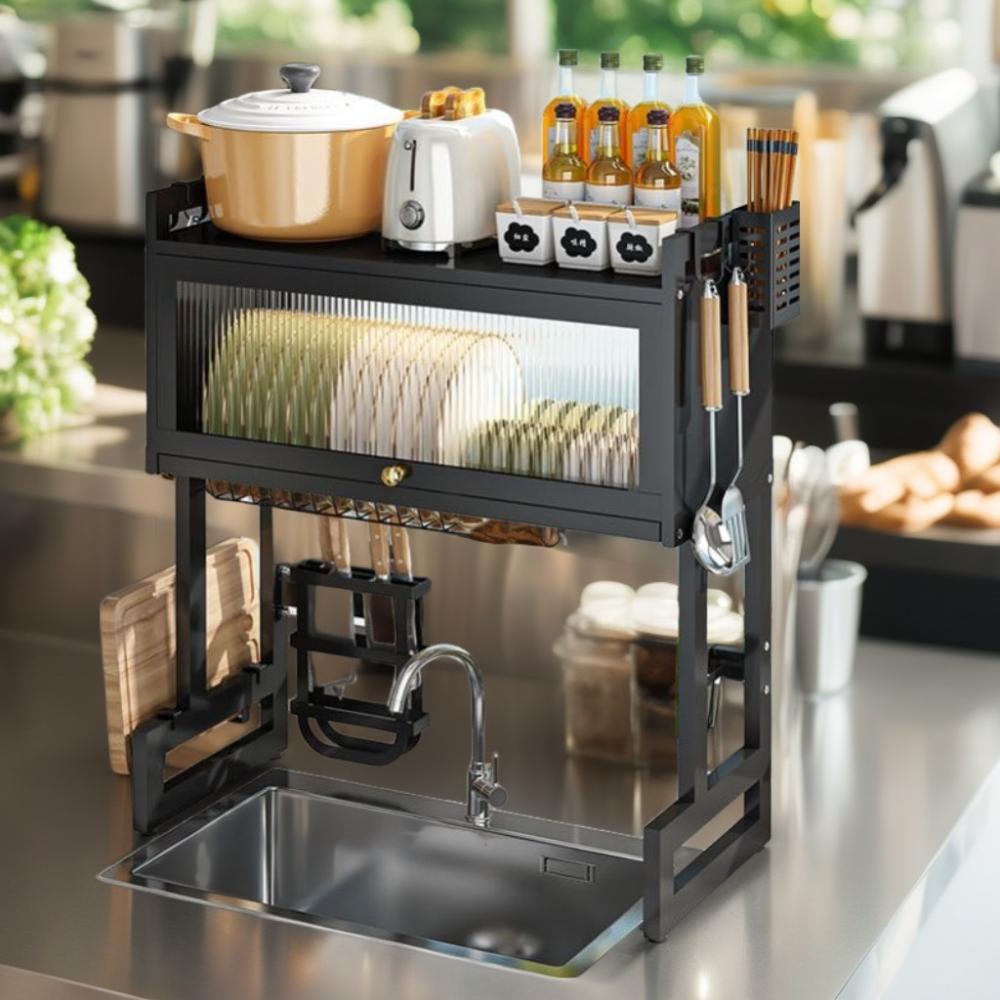 Дверца шкафа Полка для мойки Сушилка для посуды Полка для хранения на кухне Одинарная двойная полка для желоба Над раковиной Организация хранения на кухне