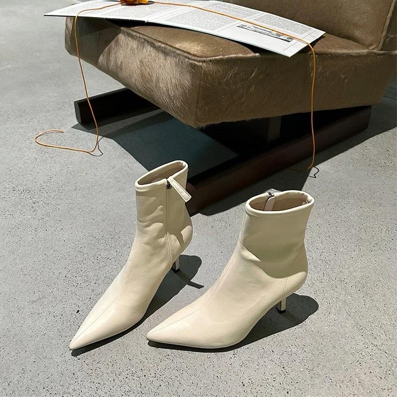 Pointed Toe Women Elastic Short Boots Fashion Side Zippers Slim Ankle Booties High Heel 2024 New Autumn Winter Ladies Shoes