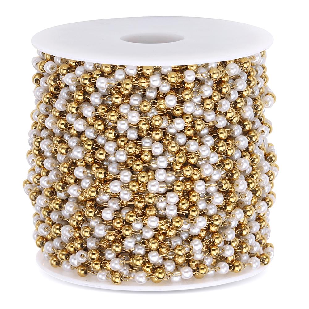 2meters 1meter Stainless Steel Imitation Pearl Beads Chain Love Heart Beaded Necklace Bracelet Chain for Jewelry Making DIY