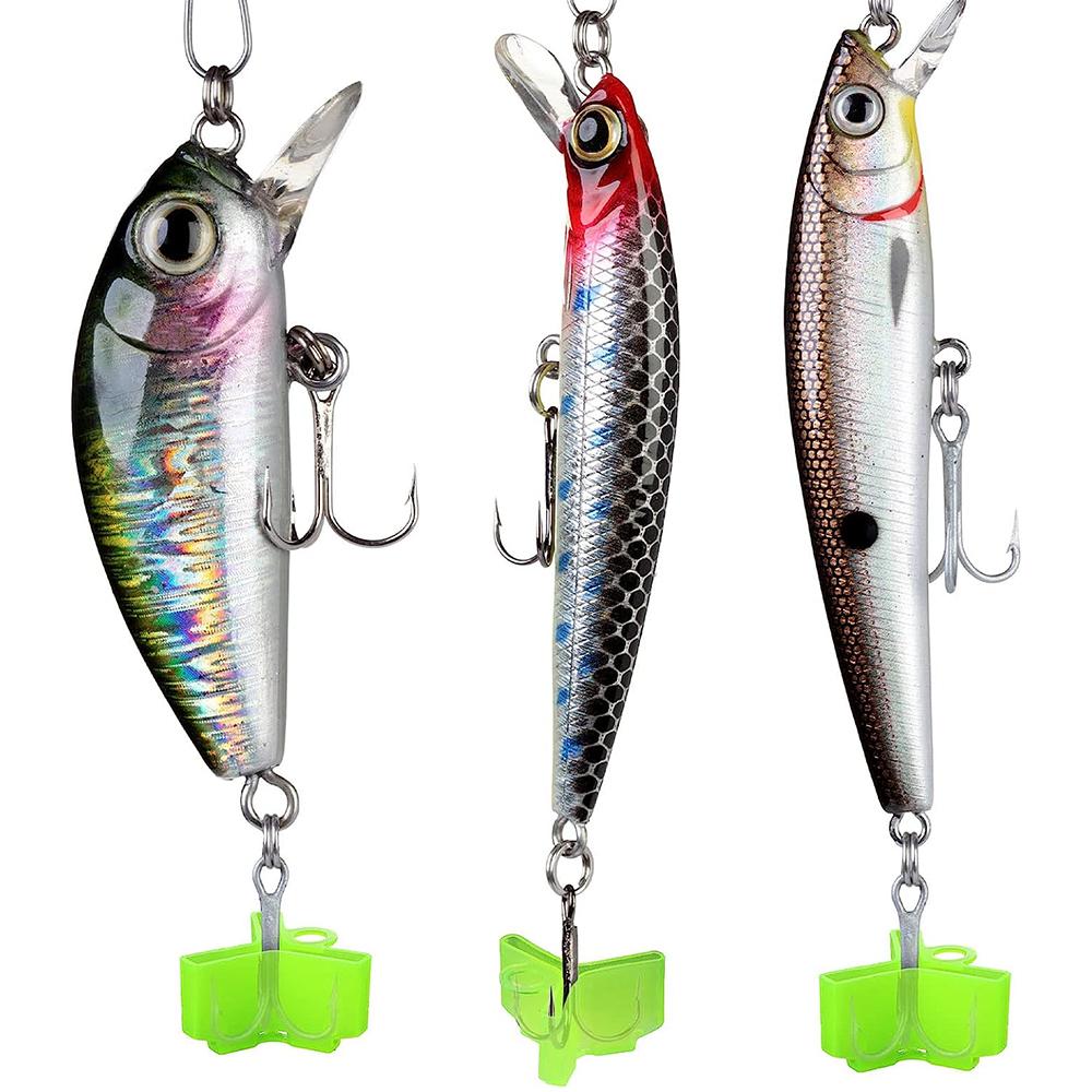 100 Pcs Fishing Hook Bonnets Treble Hook Safety Holder Covers, 5 Sizes, Green