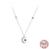 S925 Sterling Silver Star and Moon Pendant Necklace Forever Love Neck Chain for Women Valentine's Day Fine Jewelry Gift