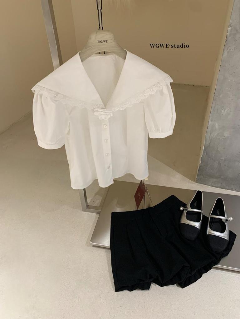 Модная темно-синяя рубашка с коротким рукавом и воротником для женщин Guangzhou Thirteen Hong Весна/Лето