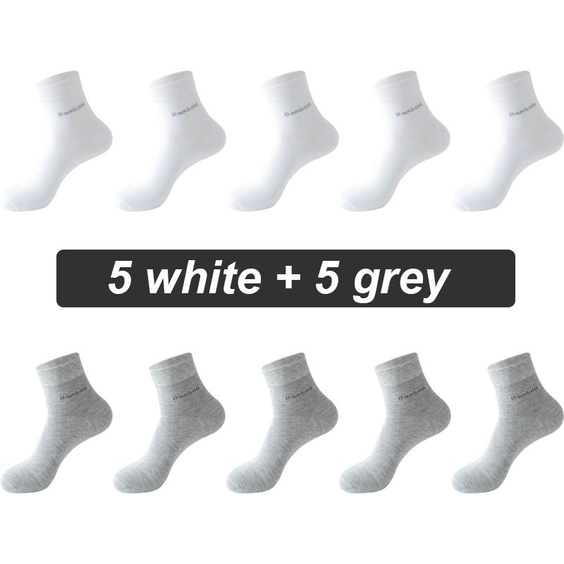 10Pairs/lot Men Bamboo Fiber Socks Casual Black White Business Anti-Bacterial Breatheable Male Sock High Quality Size 38-45