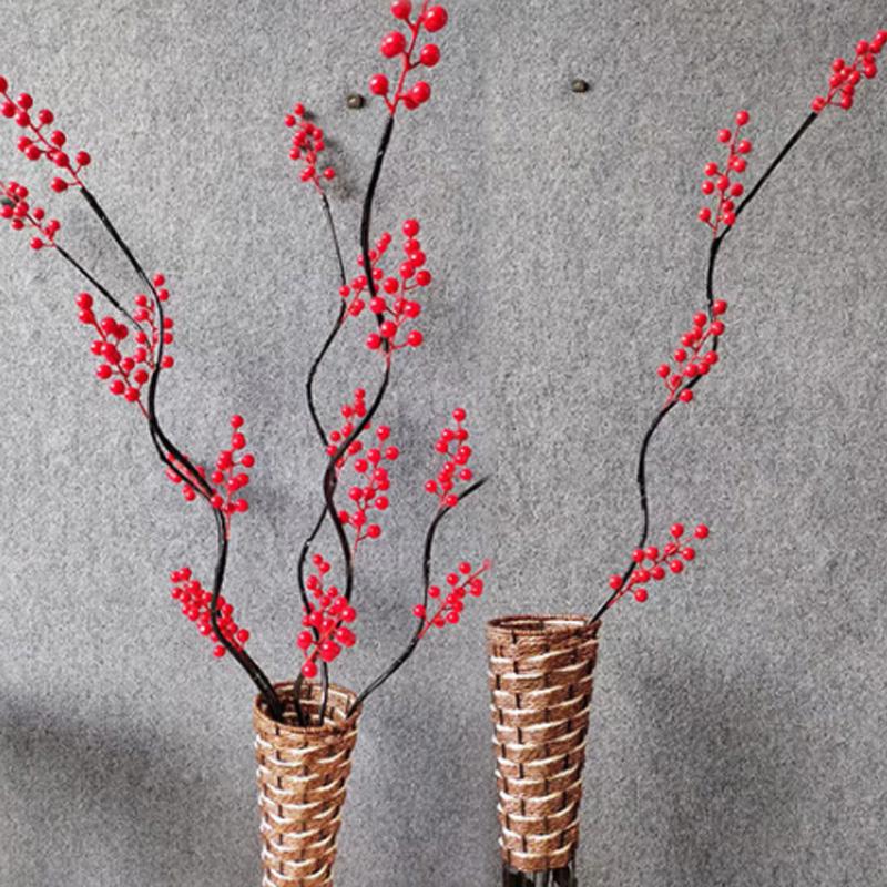 Искусственное растение, красная фруктовая ветка, длинный стебель, искусственная ягода, падуб, фрукты, новогодняя поставка, сделай сам