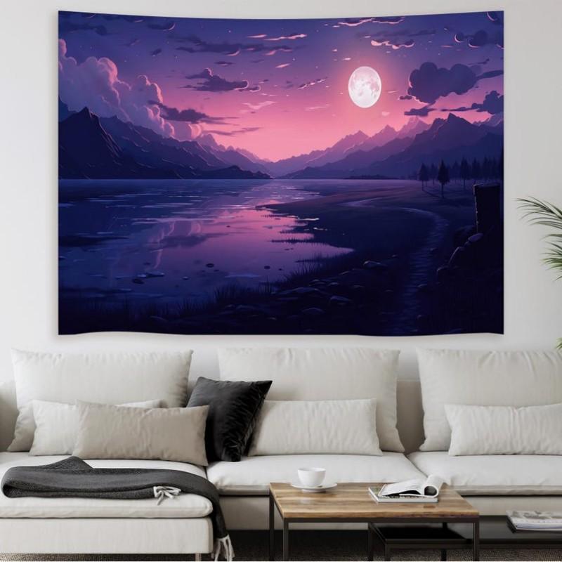 Dreamy Moonlight Tapestry Polyester Wall Hanging Celestial Landscape Tapestry for Dorm Room Decoration