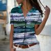 2025 Summer New Fashion Women's Marbling Printed Short Sleeve V-neck Casual Button-down Shirt Top