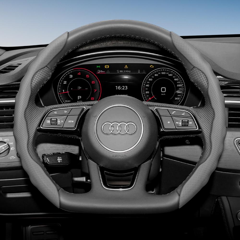 Steering Wheel Cover for Audi, Wave-Shaped Sporty Design, Breathable Leather, Segmented, Non-Slip, Sweat-Absorbent Protective Case A4 B8