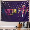 Vibrant geometric illustration of faces and text on a dark purple background. Patterned tapestry for bedroom and living room home decor