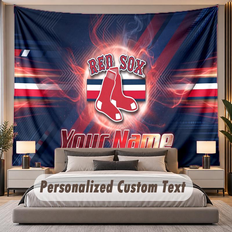 Custom Name Text Tapestry Boston Red Sox Personalized Polyester Wall Tapestry For Bedroom And Room