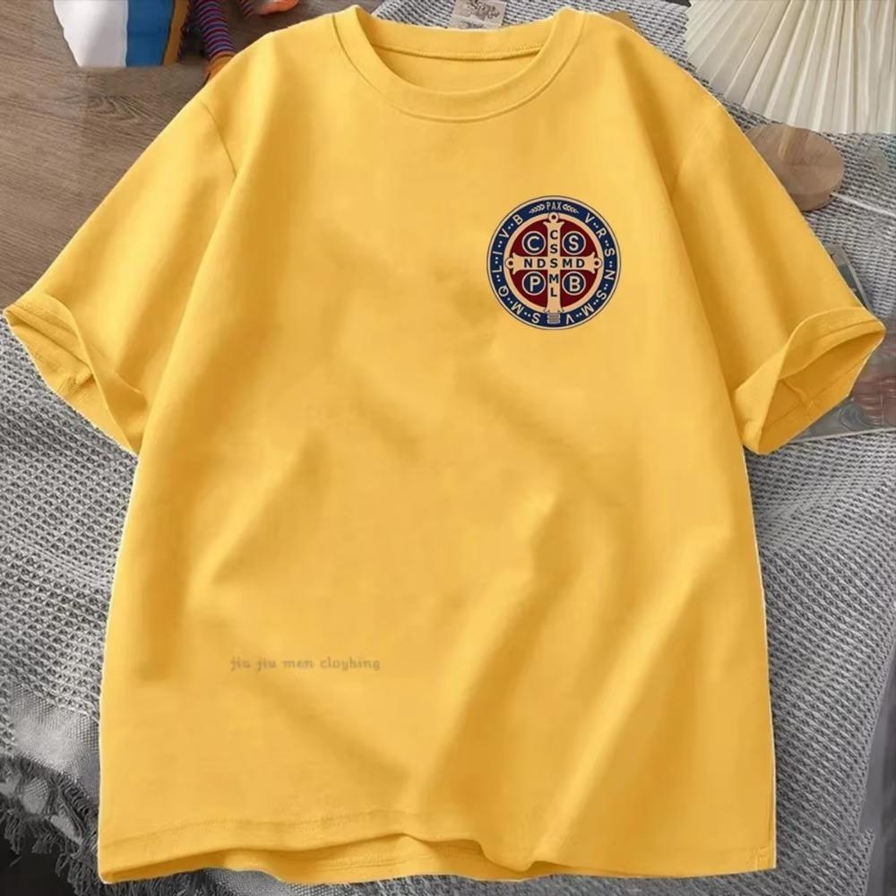 Футболка-пуловер с изображением католической медали Святого Бенедикта, мужская и женская повседневная хлопковая футболка с принтом, винтажная футболка Harajuku Oversize