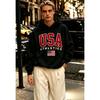 Vintage USA Embroidered Hoodie Unisex Loose Fit Casual Streetwear Sweatshirt