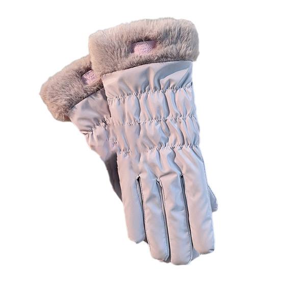 1 Pair Women Winter Gloves Windproof Thick Warm Cartoon Bear Decor Touch Screen Anti-slip Soft Cold-proof Elastic Wrist Cycling Riding Skiing Gloves