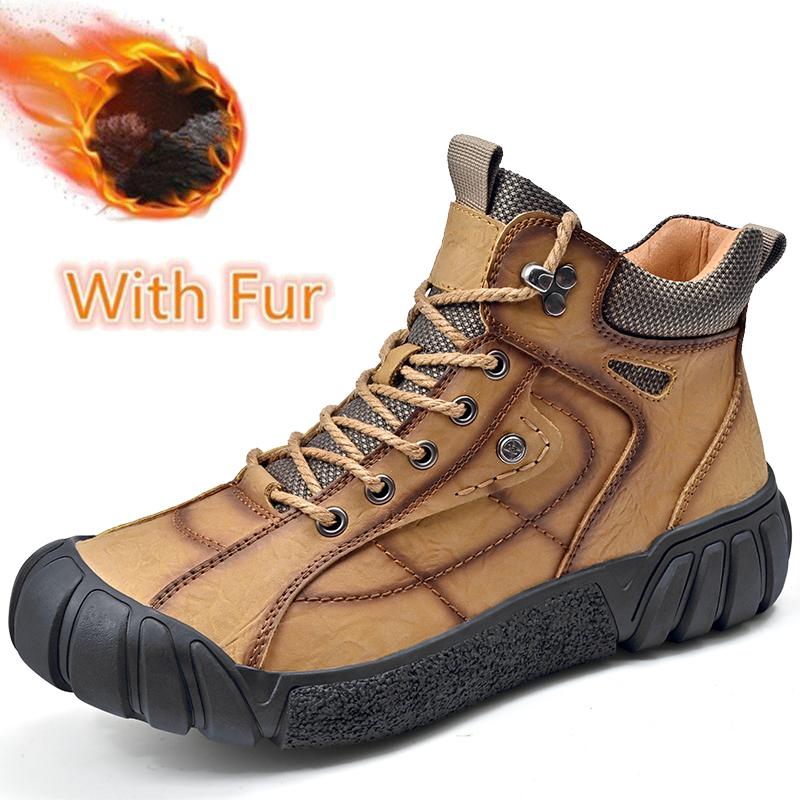 Hot Sale Men's Ankle Boots Genuine Leather Male Basic Boots Versatile Leisure Walk Outdoor Shoes High Top Warm Plush Fur Winter