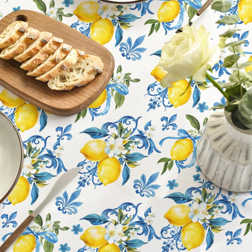 Классический узор ирисов Лимонный Прямоугольный Водонепроницаемая Скатерть Декор для вечеринки Моющаяся Кухонная Обеденная Скатерть Свадебные Украшения