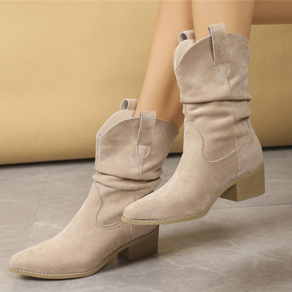 Большой размер 43 Винтажные черные ковбойские сапоги женские ретро леопардовые каблуки 5 см сапоги до середины икры обувь зимние бежевые ковбойские западные сапоги