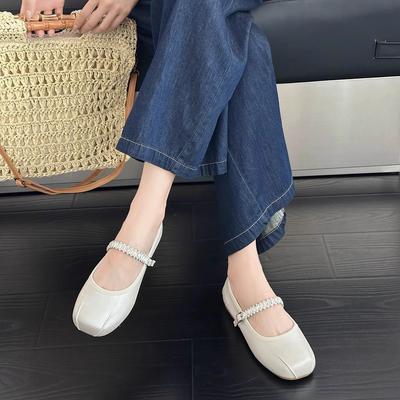 Балетки на плоской подошве женские 2025 новая летняя обувь-бини с мелким вырезом, с юбками, французские вечерние туфли Мэри Джейн