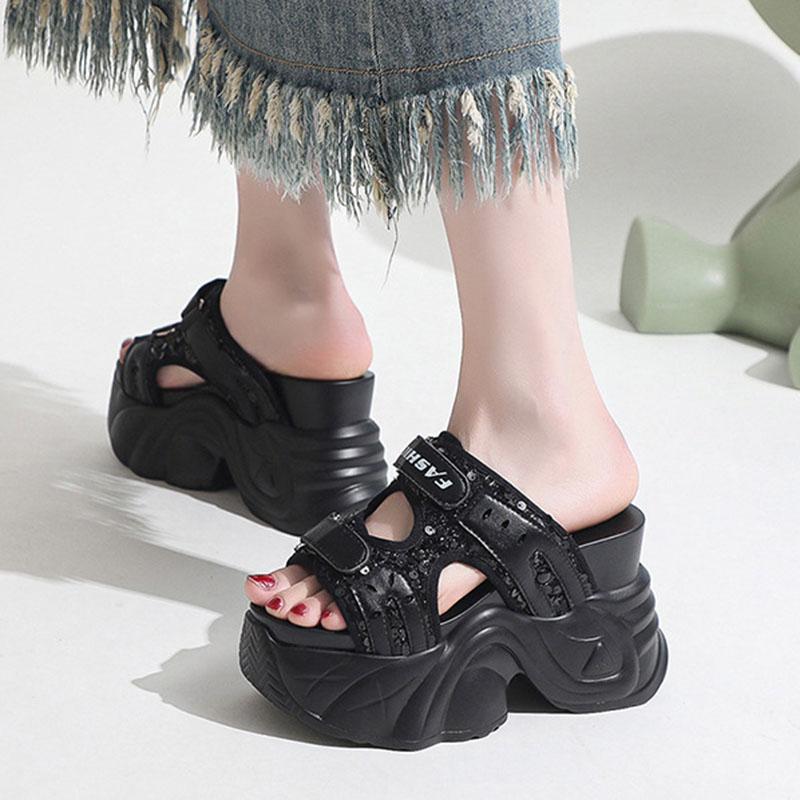 Fashion Platform Slippers Women Summer Shoes Black Height Increasing Casual Sports Sandals Chunky High Heel Ladies Slides Zapatos Mujer