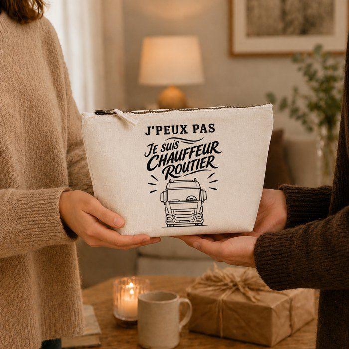 Trousse de toilette - PLANETEE - J’peux pas je suis Chauffeur routier - Beige - 100% coton - 3 L