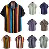 Men's 2021 New Fashion Loose Striped Short-Sleeve Shirt