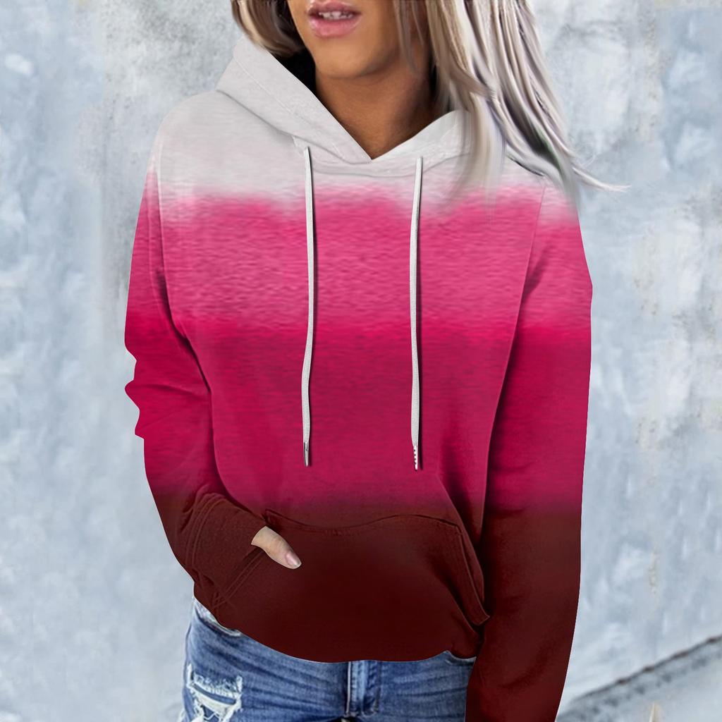Женская модная повседневная толстовка с капюшоном и градиентным принтом с длинным рукавом