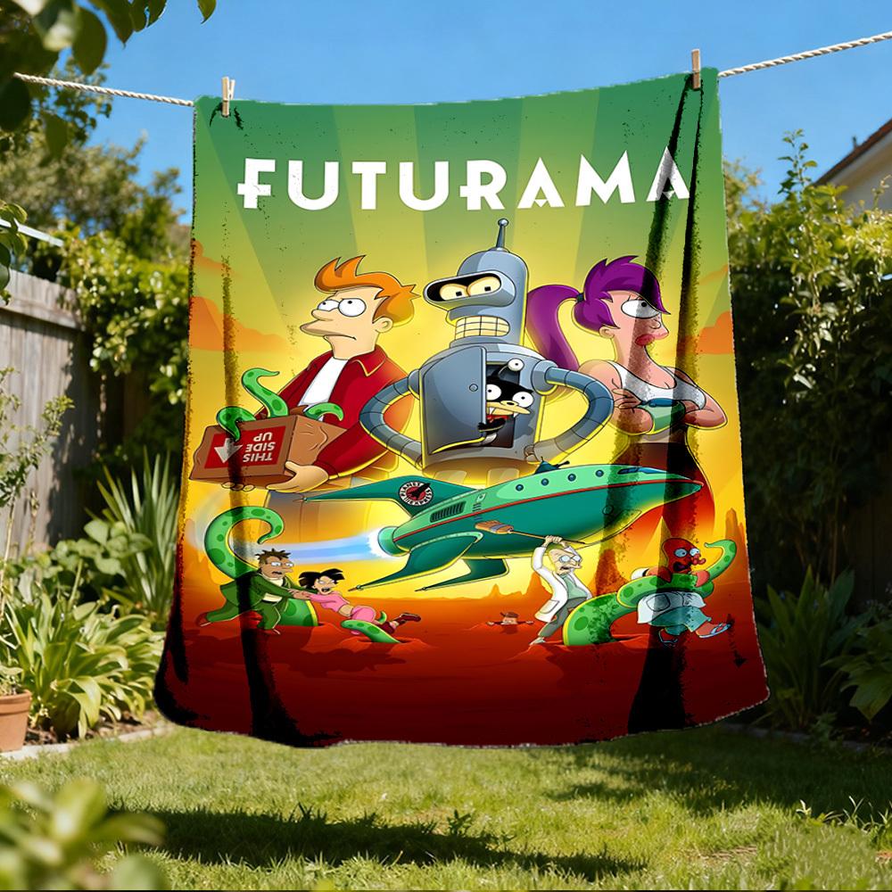 1 шт. Фланелевое одеяло Futurama для улицы, легкое, теплое, уютное, для путешествий, кемпинга, офиса, мягкая полиэстеровая ткань