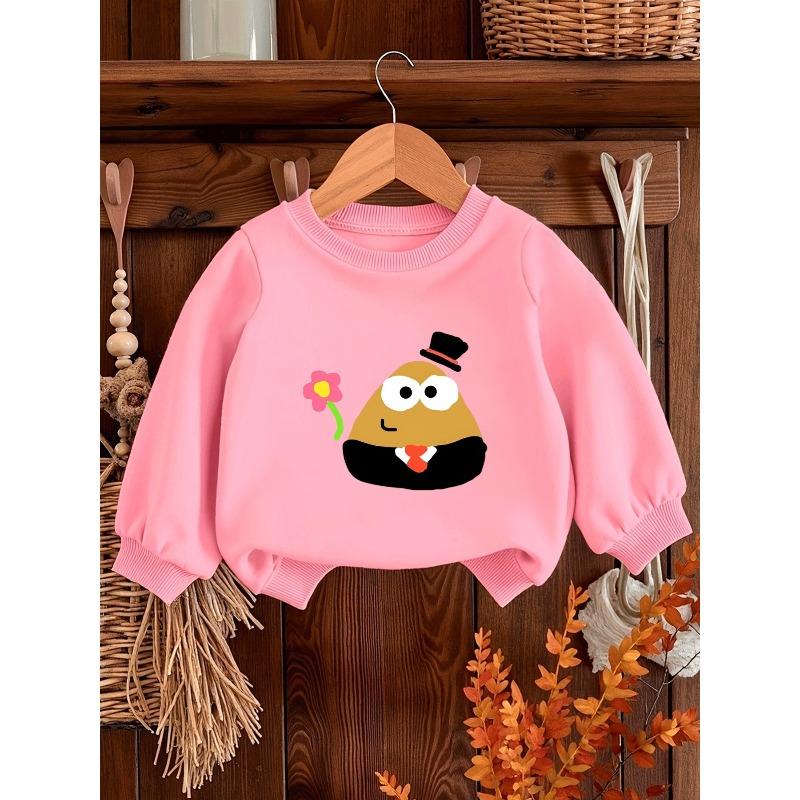 Cute Print Pattern Baby Girls' Hoodie | Thin, Comfortable, Long Sleeve, Crew Neck, Suitable For Spring And Autumn