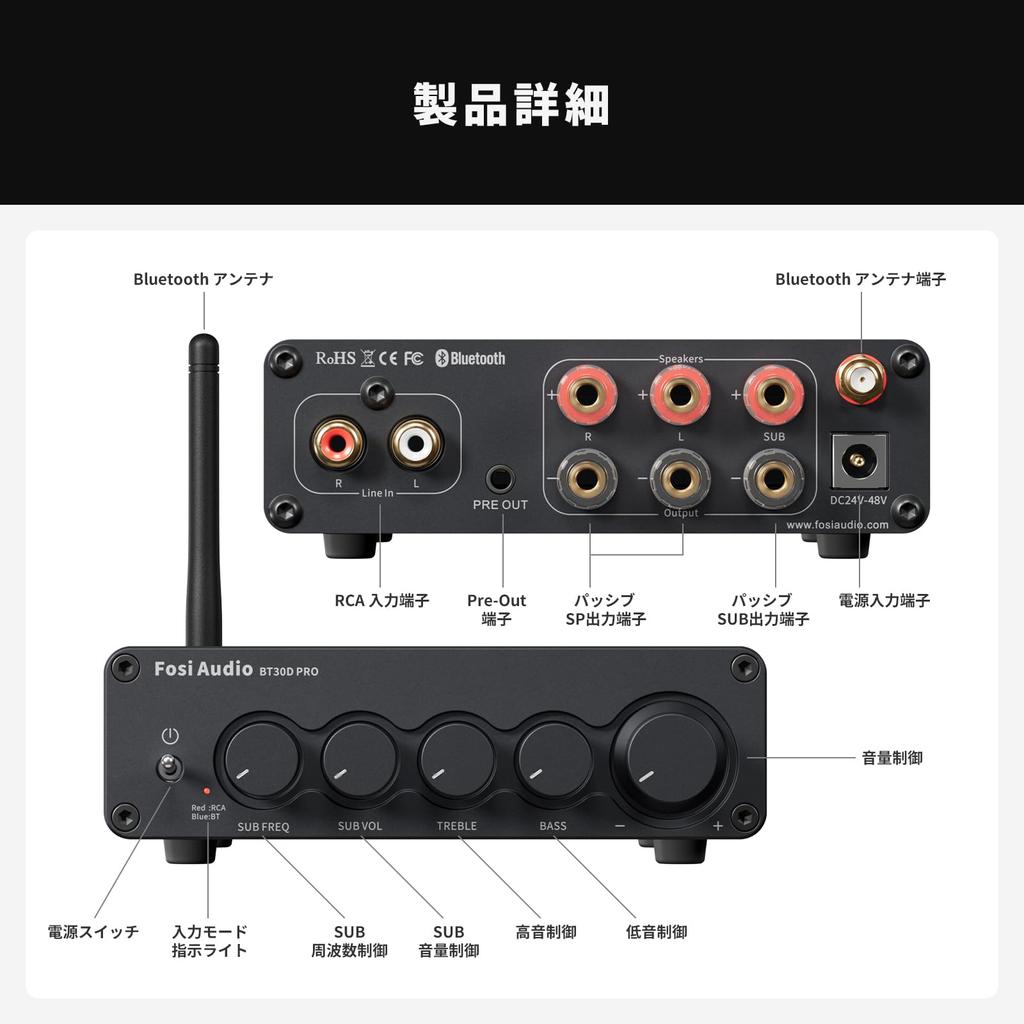 Fosi Audio BT30D PRO Bluetooth Усилитель мощности TPA3255 Мини-усилитель класса D Стерео Аудиоусилитель Подходит для блока питания