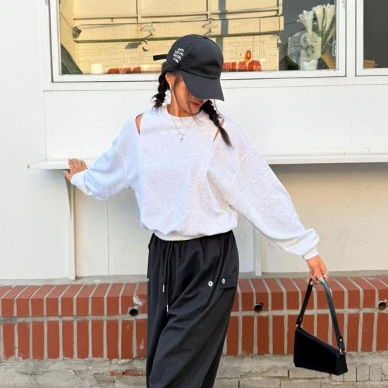 Soft Cut-Out Shoulder Sweatshirt (3 color)
