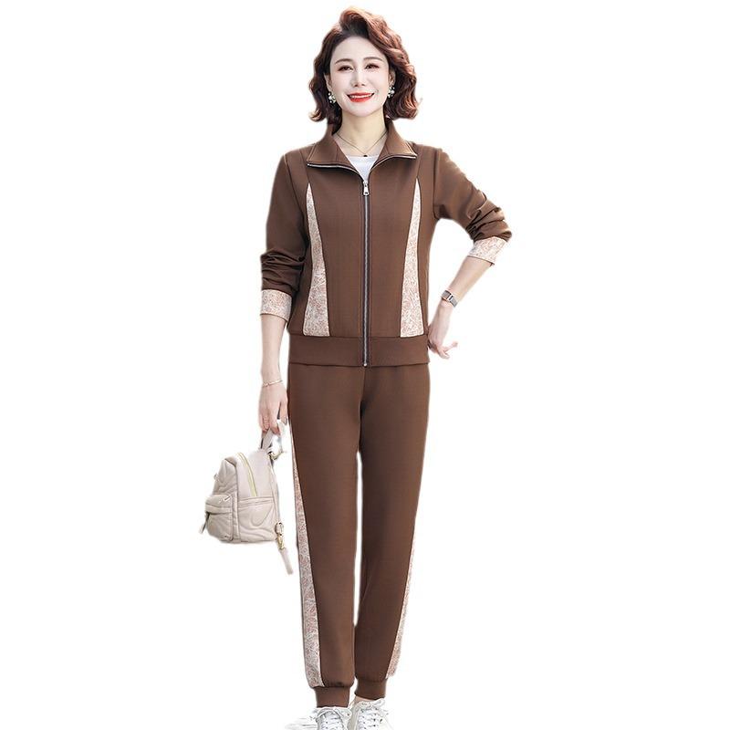 Модный спортивный костюм Весна-Осень 2024: Стильный повседневный костюм-двойка для мам среднего возраста