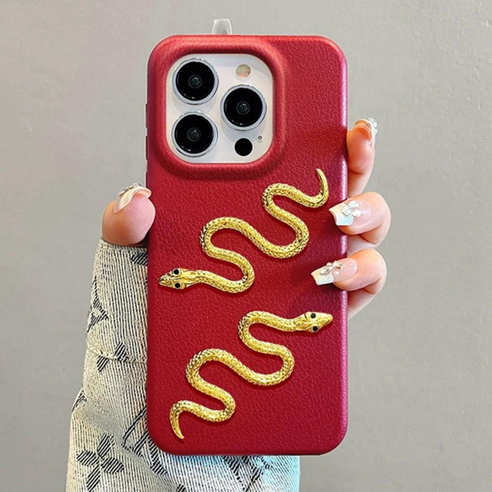Gold Snake Leather Case for IPhone 13 11 15 12 14 16 Pro Max 16 Plus Phone Case Soft Protector Shockproof Silicone Cover
