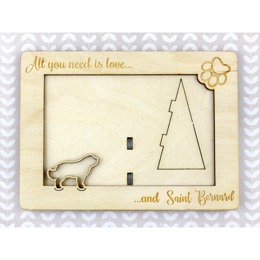 St. Bernard, Saint Bernard, Alpine Mastiff, Bernhardiner – Photo frame, engraved wooden frame | Art-Dog
