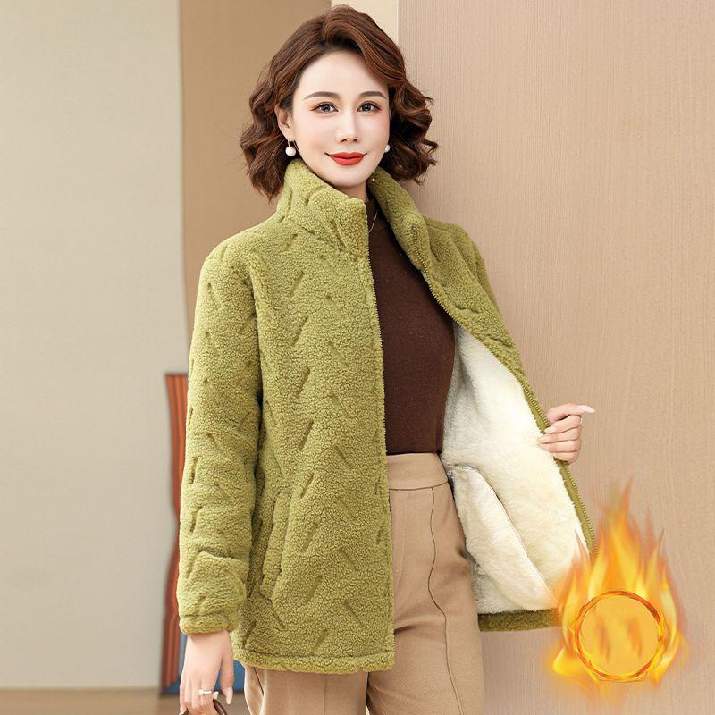 Middle-Aged Elderly Mothers Autumn Winter Wool Women Coat Fashion Warm Overcoat Imitation Lambswool Cotton-Padded Jacket