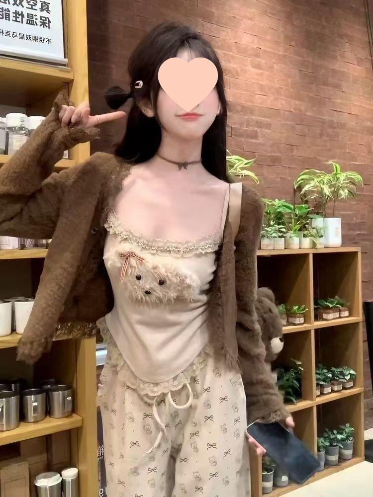 Осенне-зимний кремовый кардиган для щенка и повседневный облегающий жилет с комплектом длинных брюк