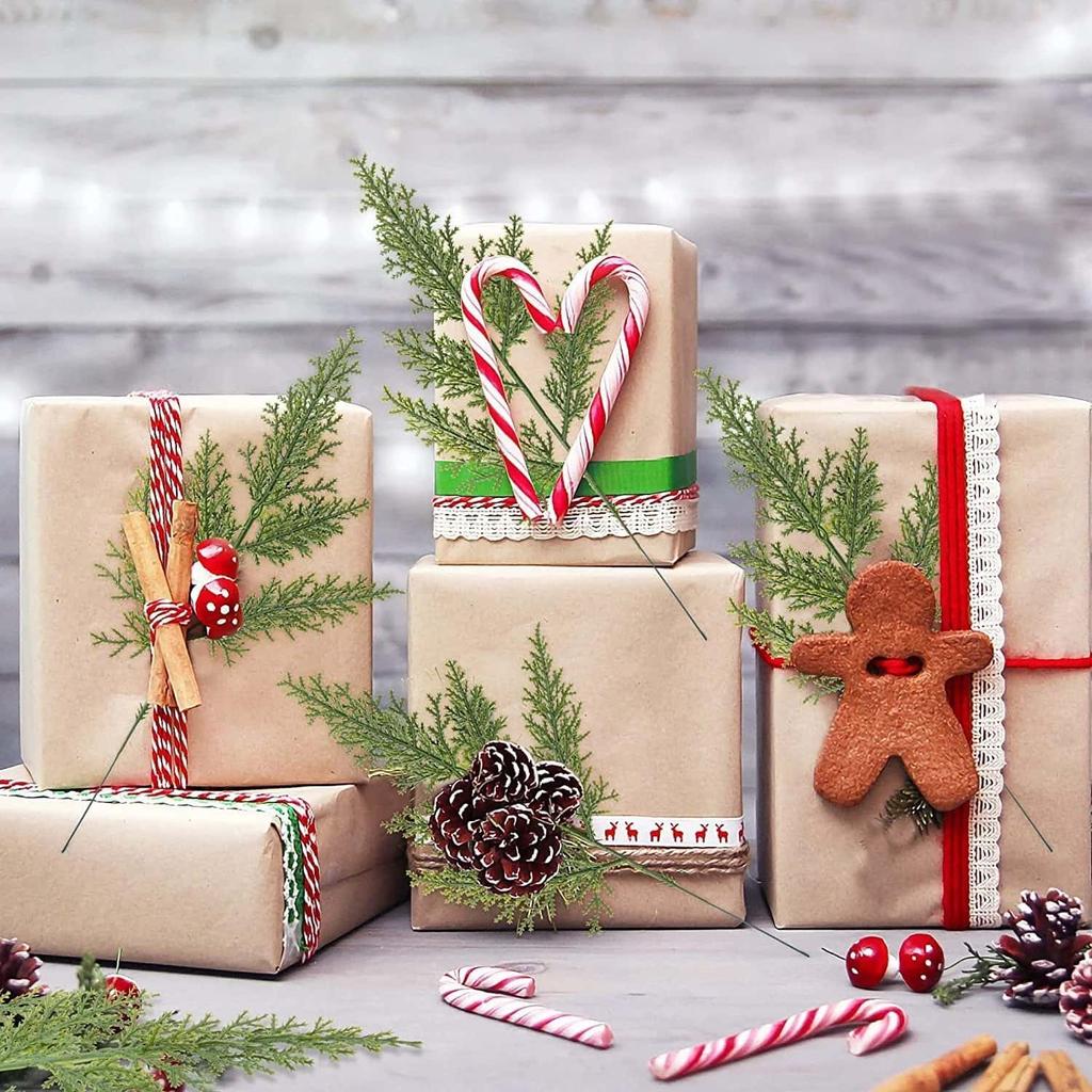 20/30pcs Christmas Decorative Flowers Artificial Pine Branches Fake Green Plant Pine Leaf Picks DIY Wreath Crafts