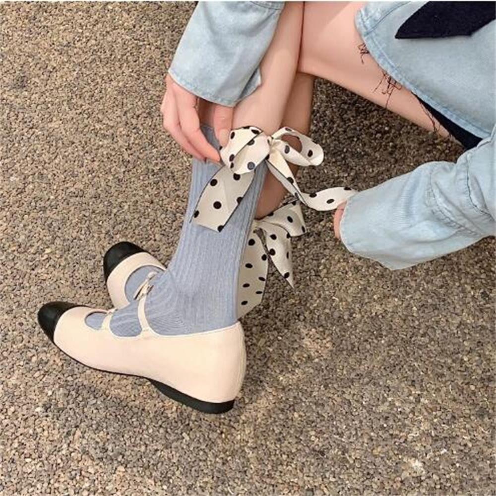 Breathable Ballet Socks Harajuku Street Bow Dots Socks New Lolita Socks  Spring Summer
