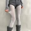 Women Polka Dot Pantyhose, Slightly‑Sheer Vertical Line Long Leg Hosiery, High‑Elastic No‑Roll‑Down Durable White Dark Gray Stockings