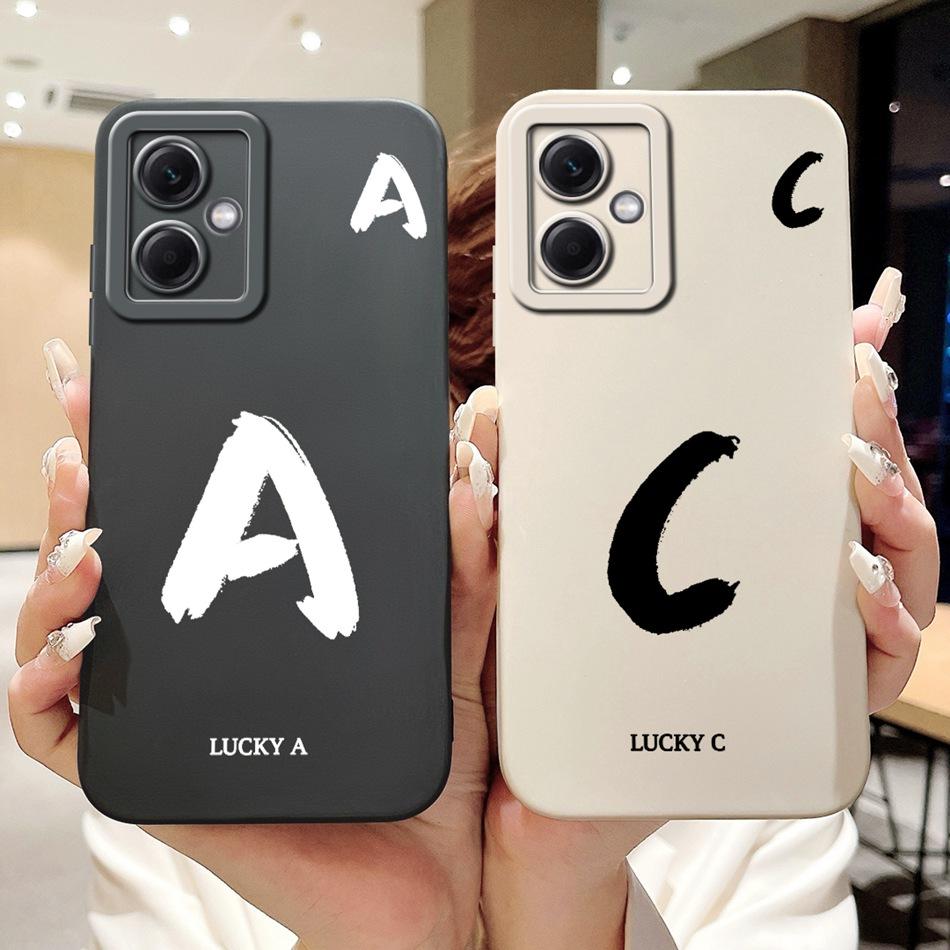 For Xiaomi Redmi Note 12 5G Lucky Initial Letter Phone Case For Redmi Note 12 Pro 5G Note12 Soft Silicone Shockproof Bumpers