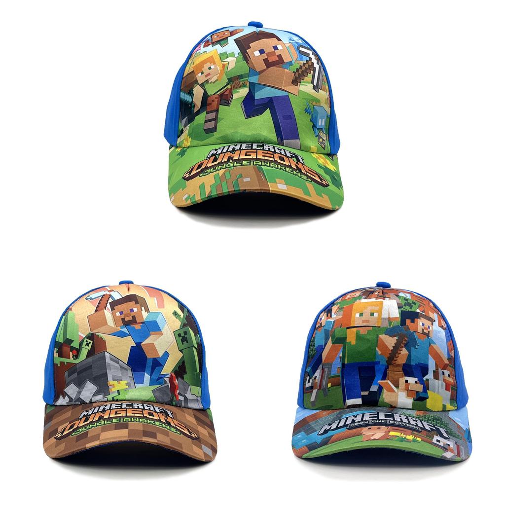 Pattern Kids Minecraft Sun Protection Cap With Round Top For Summer Casual
