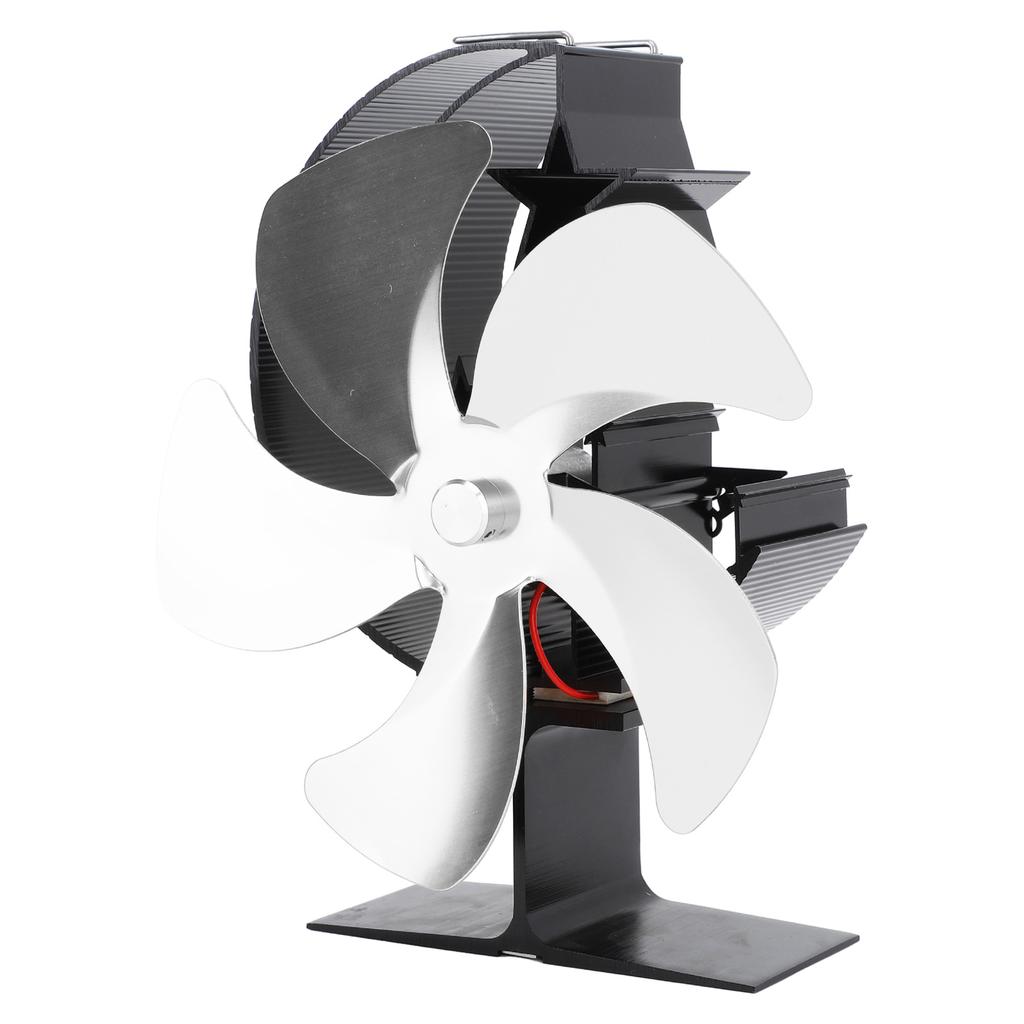 5-лопастной вентилятор для дровяной печи с термометром и тепловым экраном из алюминиевого сплава, тихая работа, питание от тепла