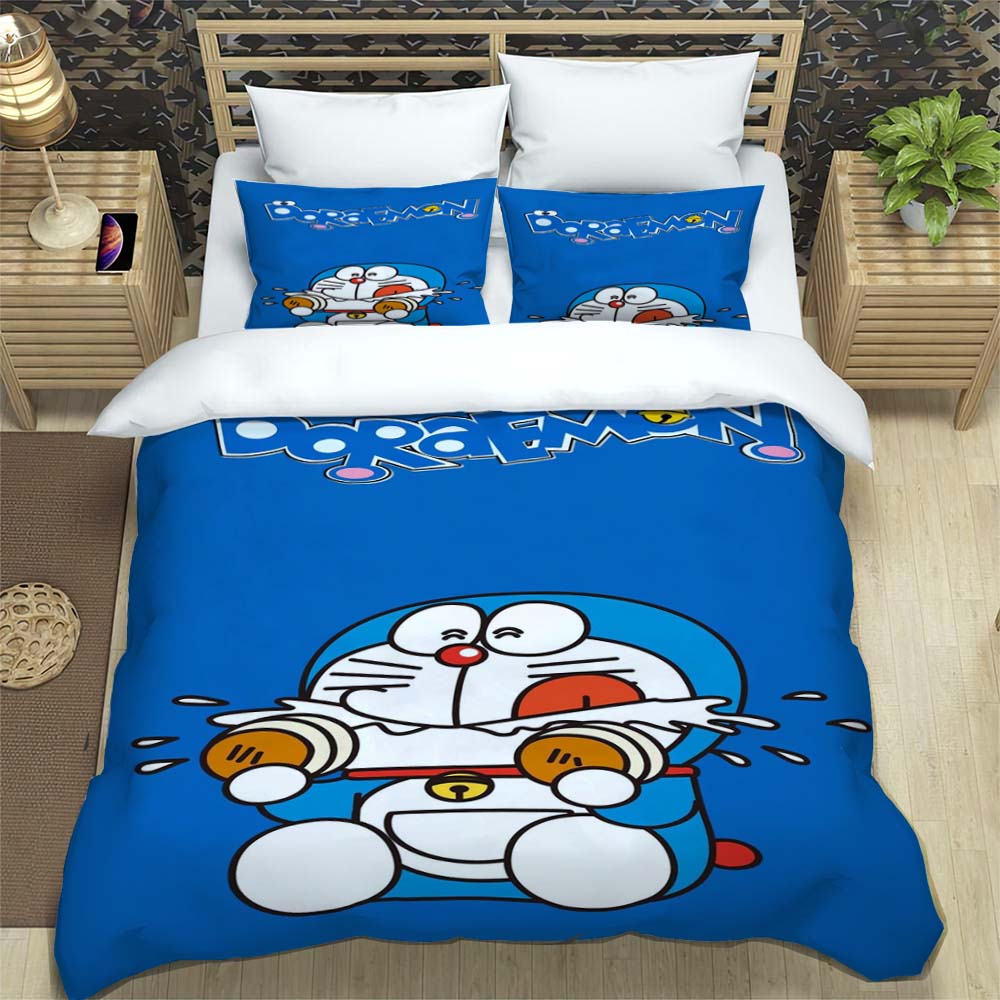 Doraemon Anime Series Bedding Set, Including Duvet Cover and Pillowcases, 3-piece Set; Bedroom Décor Can Be Customized.