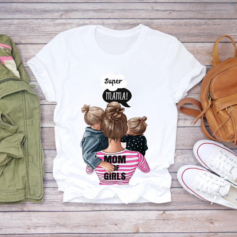 Women Cartoon Momlife Mom Mother Boy Girl Print Mother Lady T Shirts Top T Shirt