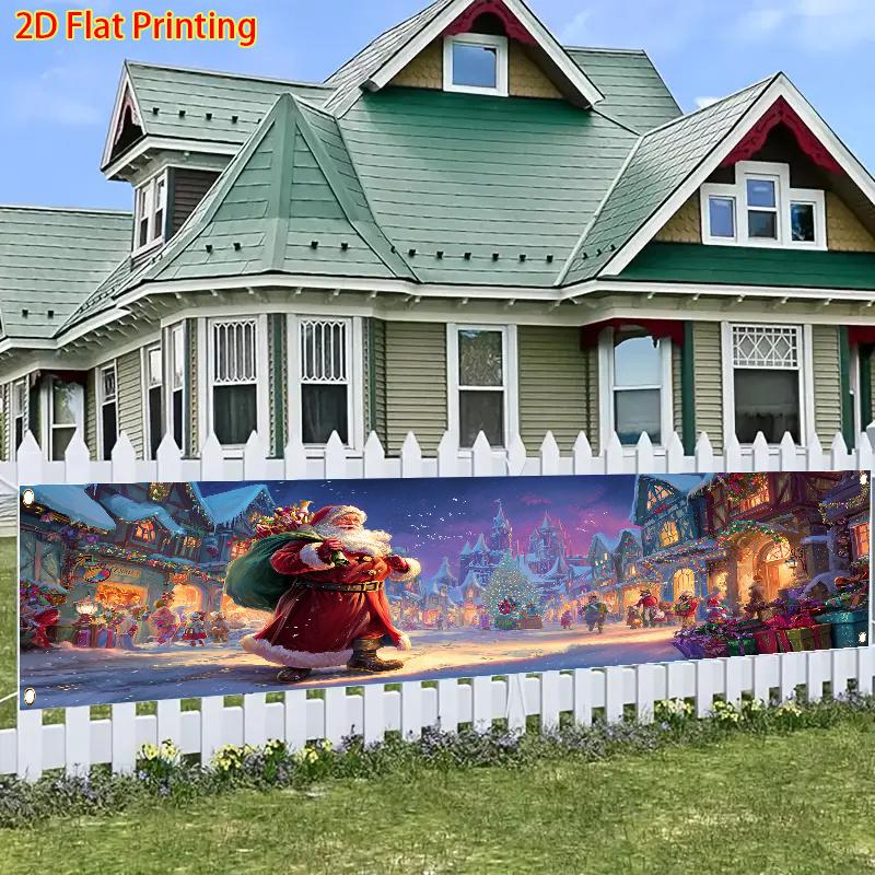 Christmas Fence Banner, Santa Gifts Gingerbread House Print, Outdoor Yard Garden Decor