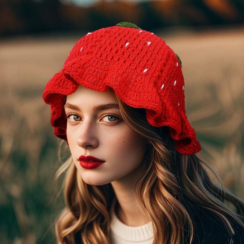 Шляпа ручной работы с клубникой, вязаная крючком ажурная шляпа с клубникой для музыкального фестиваля, стильная шляпа рыбака с клубникой