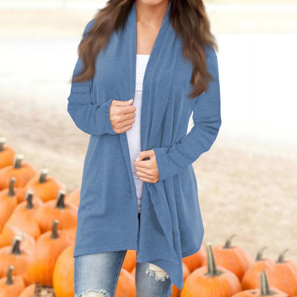 Женская модная повседневная однотонная куртка-кардиган средней длины с длинными рукавами