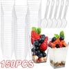 100PCS 2oz Square Mini Dessert Cups With Spoons Clear Plastic Mousse Cup Disposable Supplies for Tasting Party Dessert Appetizer